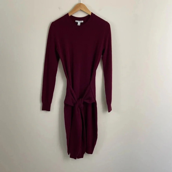 Autumn Cashmere Tie Front Sweater Dress in Pinot quiet luxury - Picture 2 of 6
